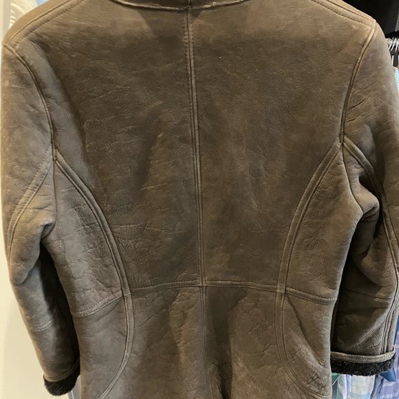 Suede shearling brown coat jacket sheepskin Pasha & Jo Small fur collar - Picture 5 of 9